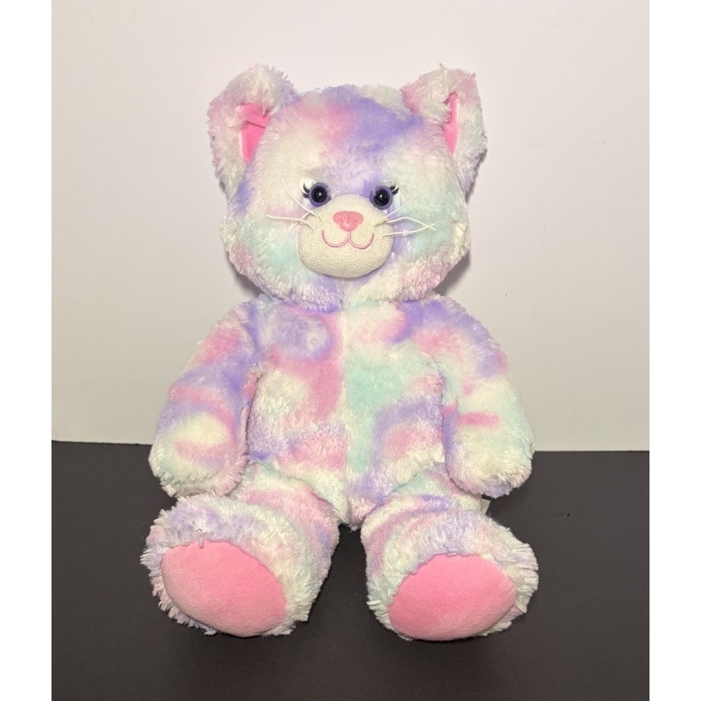 Build-A-Bear Pink Purple Blue Pastel Swirl Kitty 16" Stuffed Animal Plush Toy